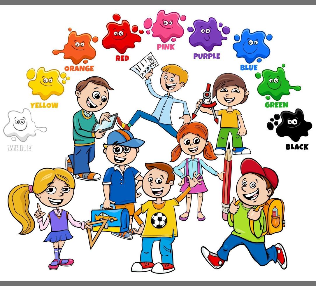 Grundfarben für Kinder mit Schülergruppe vektor