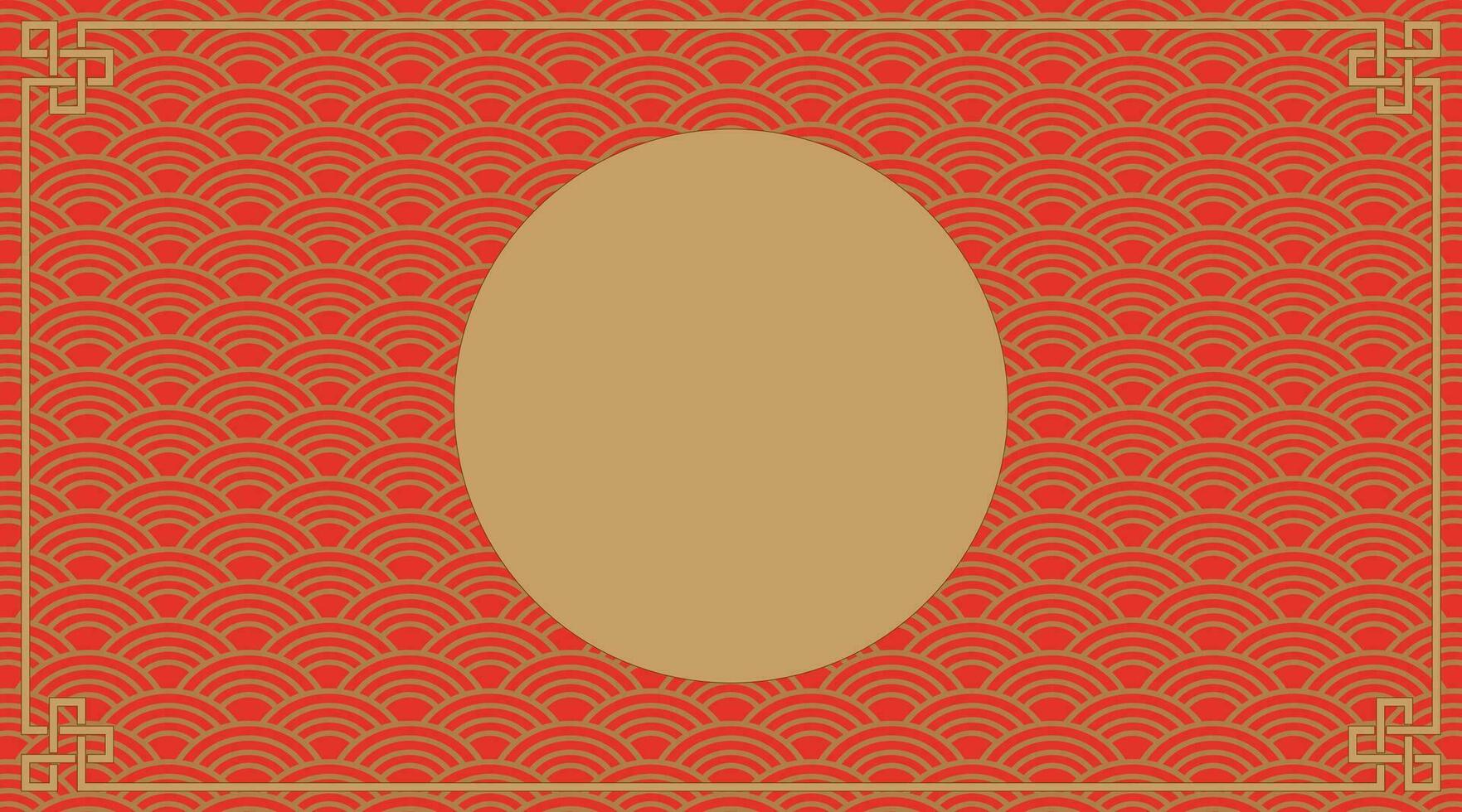 Mond- Chinesisch Neu Jahr Dekoration Banner, Vektor Gold Rahmen und Chinesisch Welle Muster, chinesisch traditionell orientalisch Ornament im rot Hintergrund