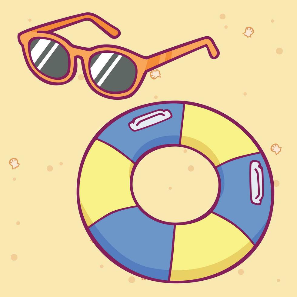 Sommer- Stimmung Karikatur Symbol. Vektor Symbol mit Sommer- thematisch Dekoration und Sachen zum Urlaub und Jahreszeit