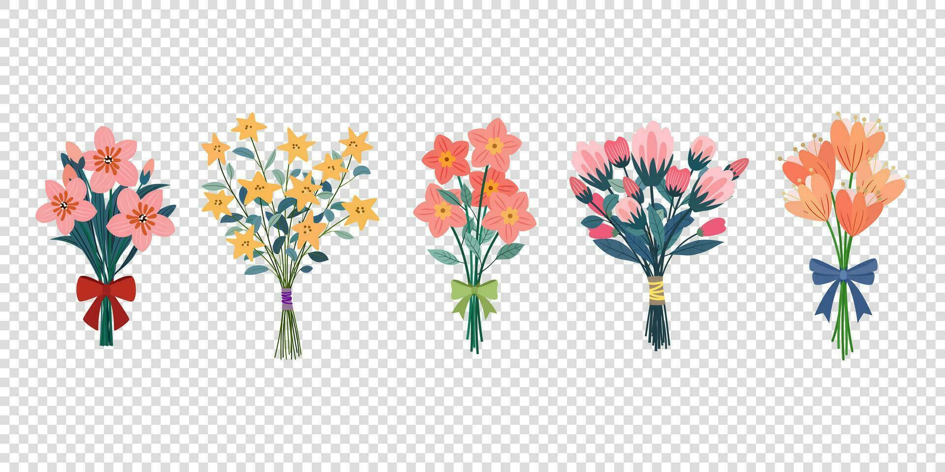 Sammlung Geschenk von Blume Strauß Frühling und Sommer- isoliert Vektor Illustration