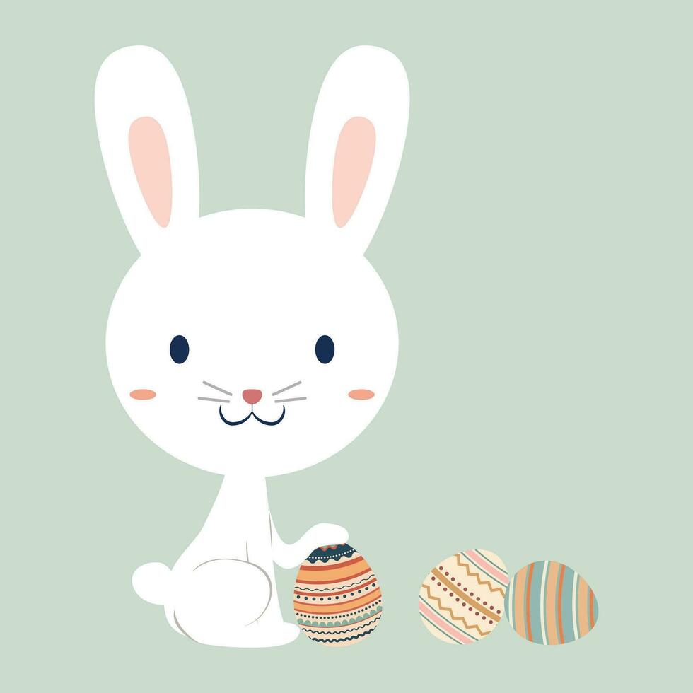 Ostern bezaubernd Kaninchen und Eier retro Pastell- Farbe auf Licht Grün Hintergrund. Konzept von Ostern Ei jagen oder Ei Dekoration Kunst vektor