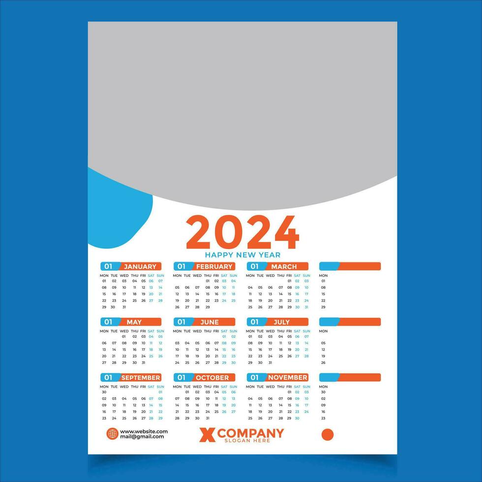 2024 kalender mall, full lätt redigerbar fil vektor