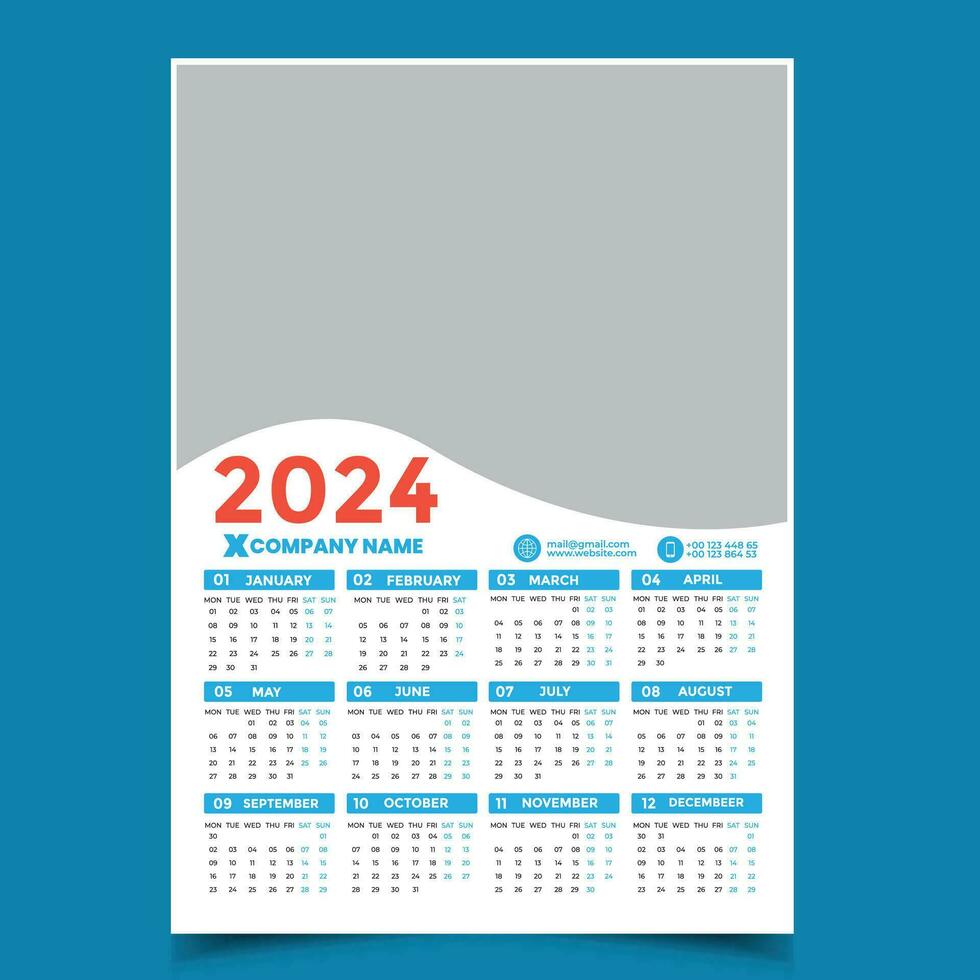2024 kalender mall, lätt redigerbar fil vektor