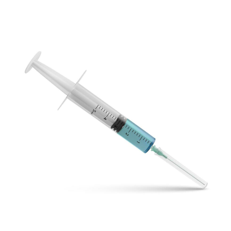 spruta med läkemedel. realistisk spruta med vaccin injektion. laboratorium forskning. vektor