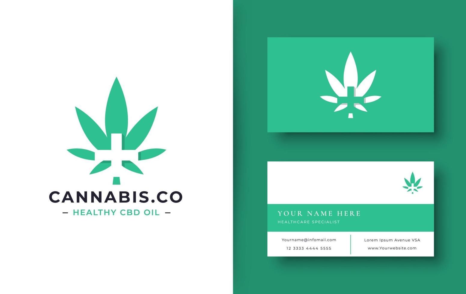 grünes Cannabis-Logo mit Visitenkarte vektor
