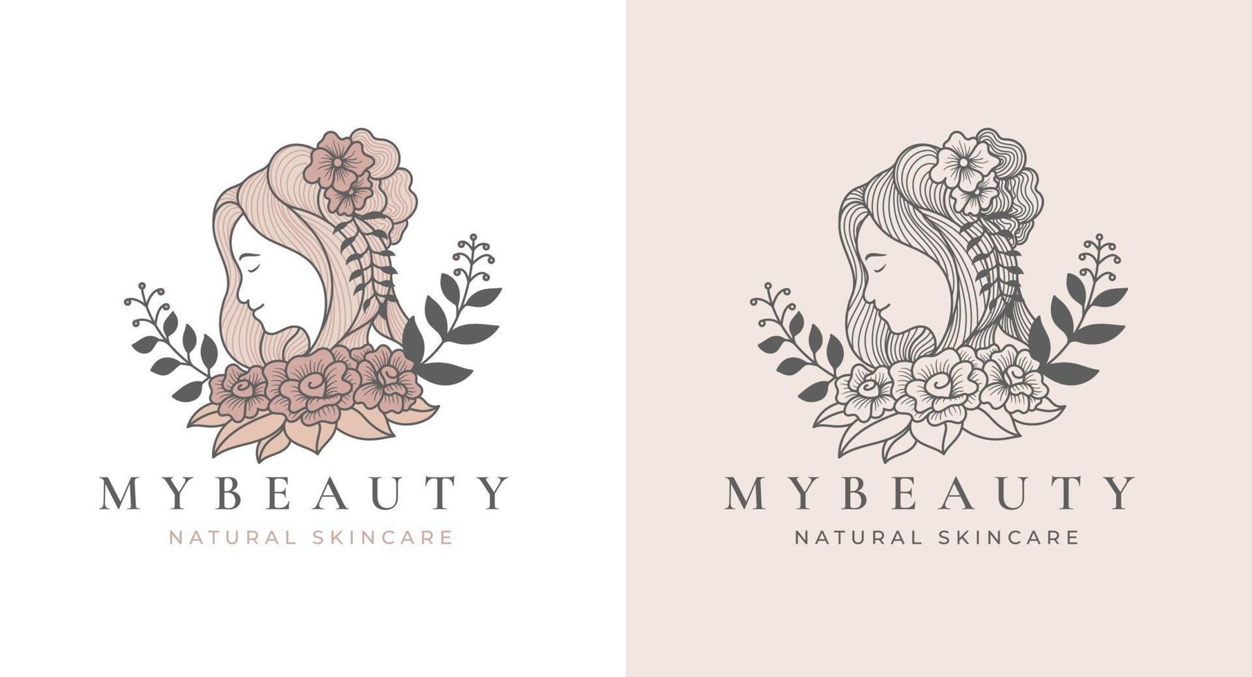 Vintage-Linien-Kunst-Blumen-Frauen-Logo-Design vektor