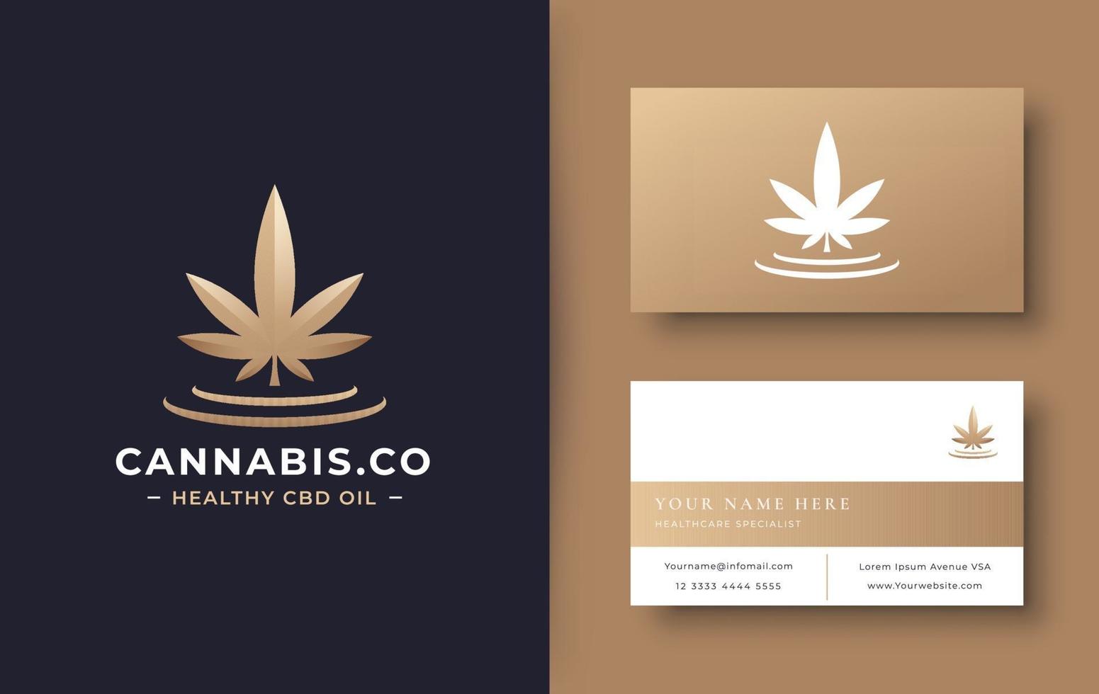 goldenes Cannabis-Logo mit Visitenkarte vektor