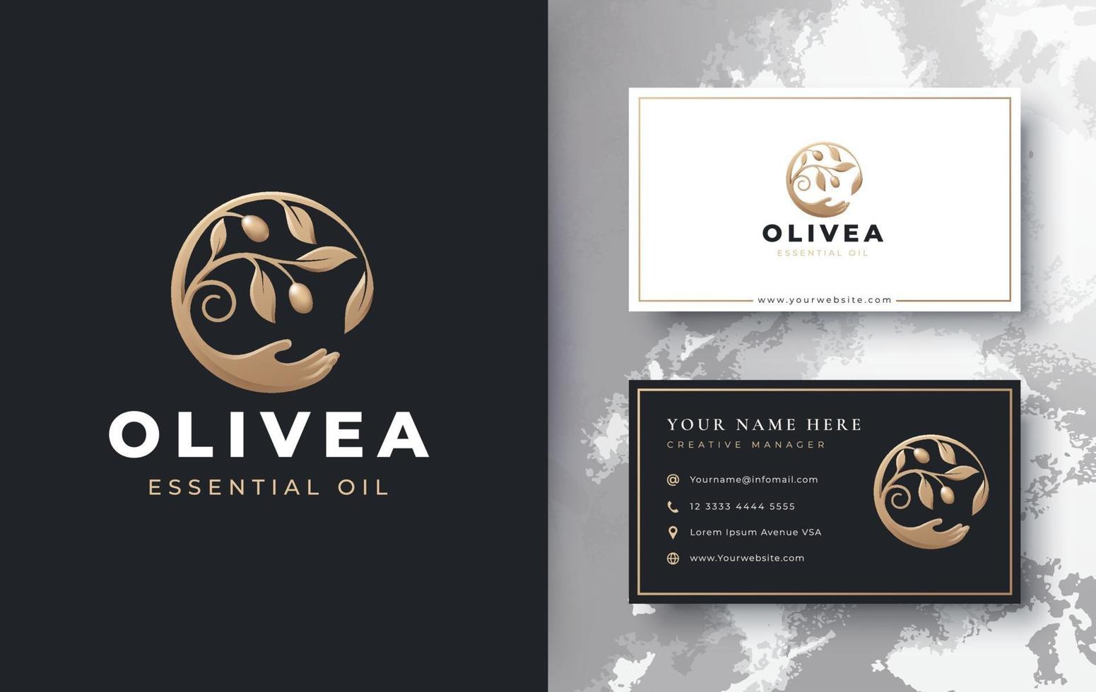Olivenölzweig mit Hand-up-Logo-Design vektor