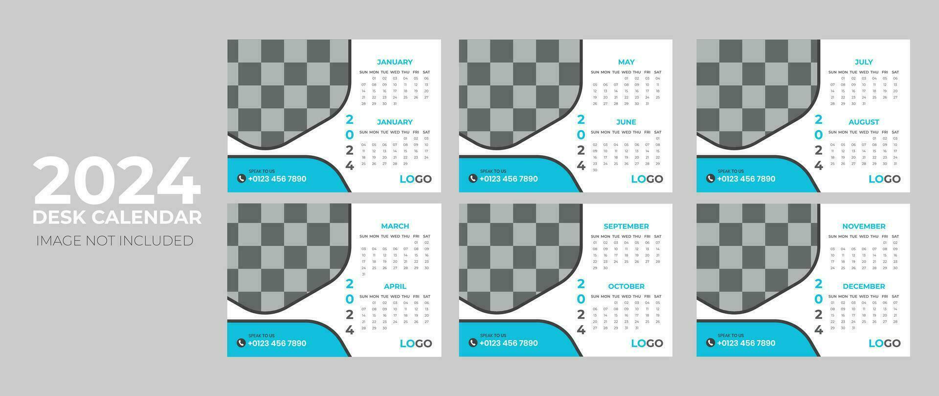 2024 Schreibtisch Kalender Design Vorlage, kreativ 6 Seite Kalender, Fachmann korporativ Kalender Design vektor