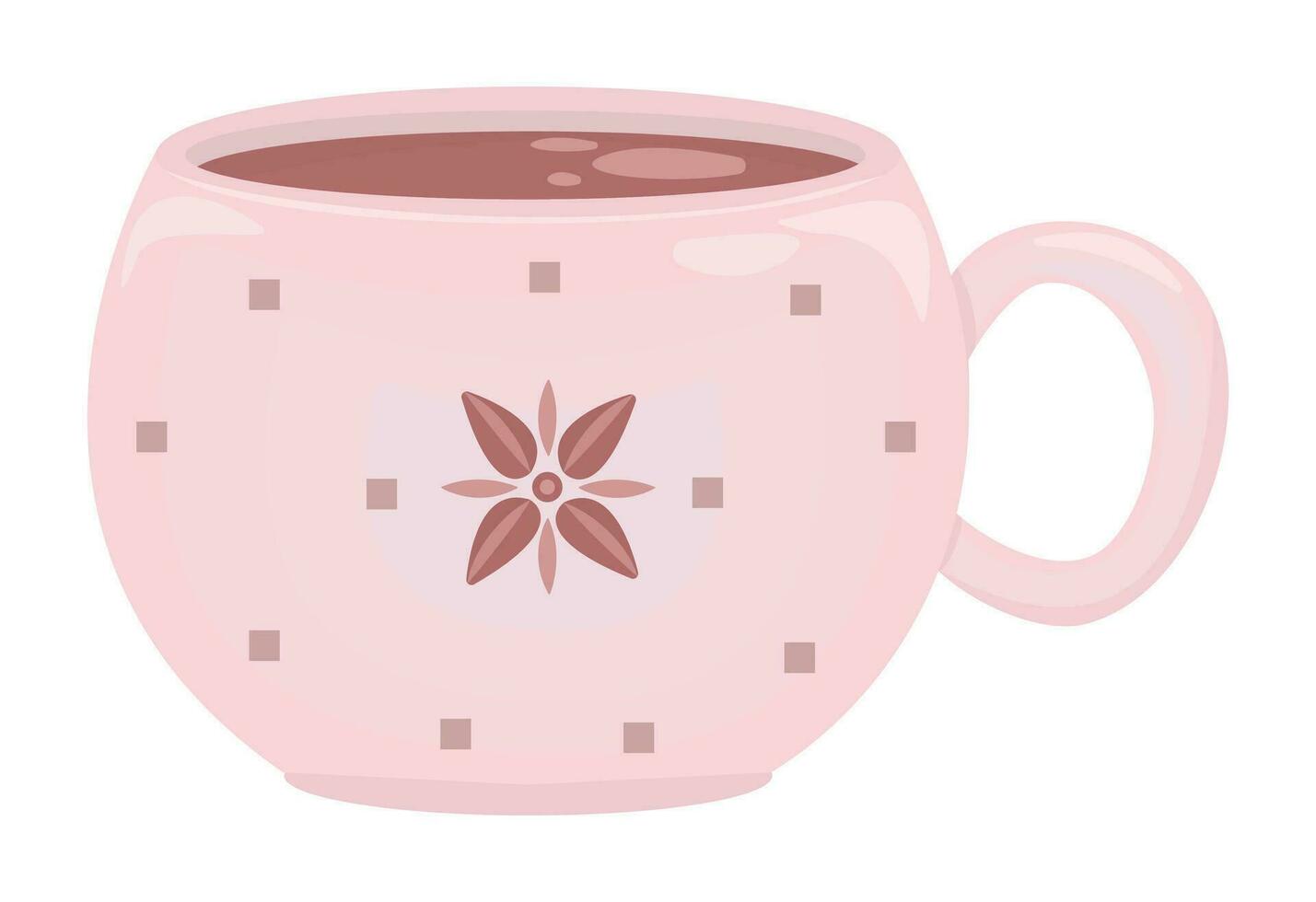 rosa kopp med varm choklad, vektor illustration av dryck tillverkad i trevlig palett och mjuk färger