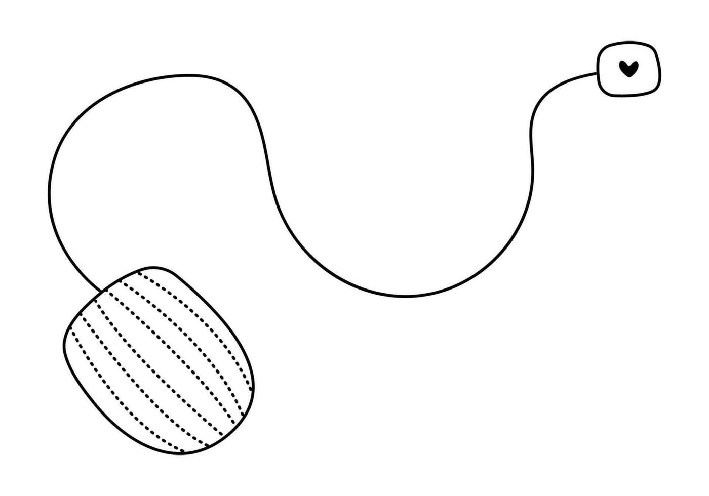 svart linje pc mus med en sladd, bärbar dator tillbehör med en kabel, söt vektor klotter av dator grej i minimal stil