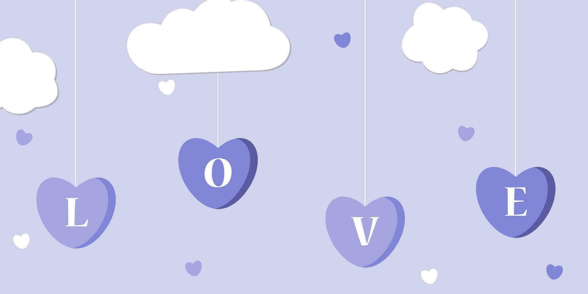 fliegend Briefe im das Himmel. Valentinstag Tag. Herz form. Text Liebe. Design Element zum Tapeten, Hochzeit Einladungen, Gruß Karten, Valentinstag Karten im sehr peri Farbe. Vektor Illustration