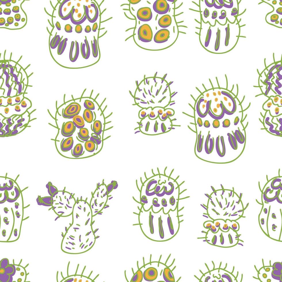 fri handritad sömlös modell av kaktus doodles vektor