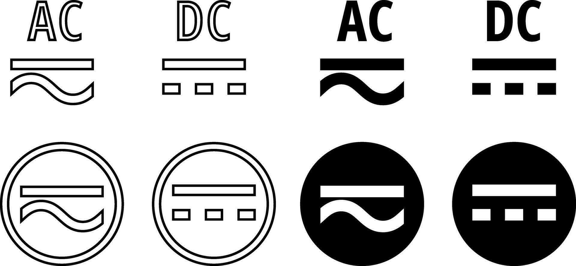 alternerande nuvarande och direkt nuvarande sign.ac dc symbol uppsättning vektor