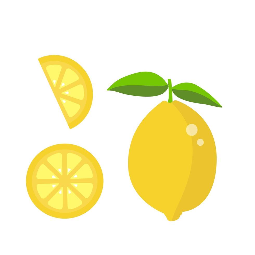 gelbe Zitrone und Scheibe isoliert auf weiß vektor