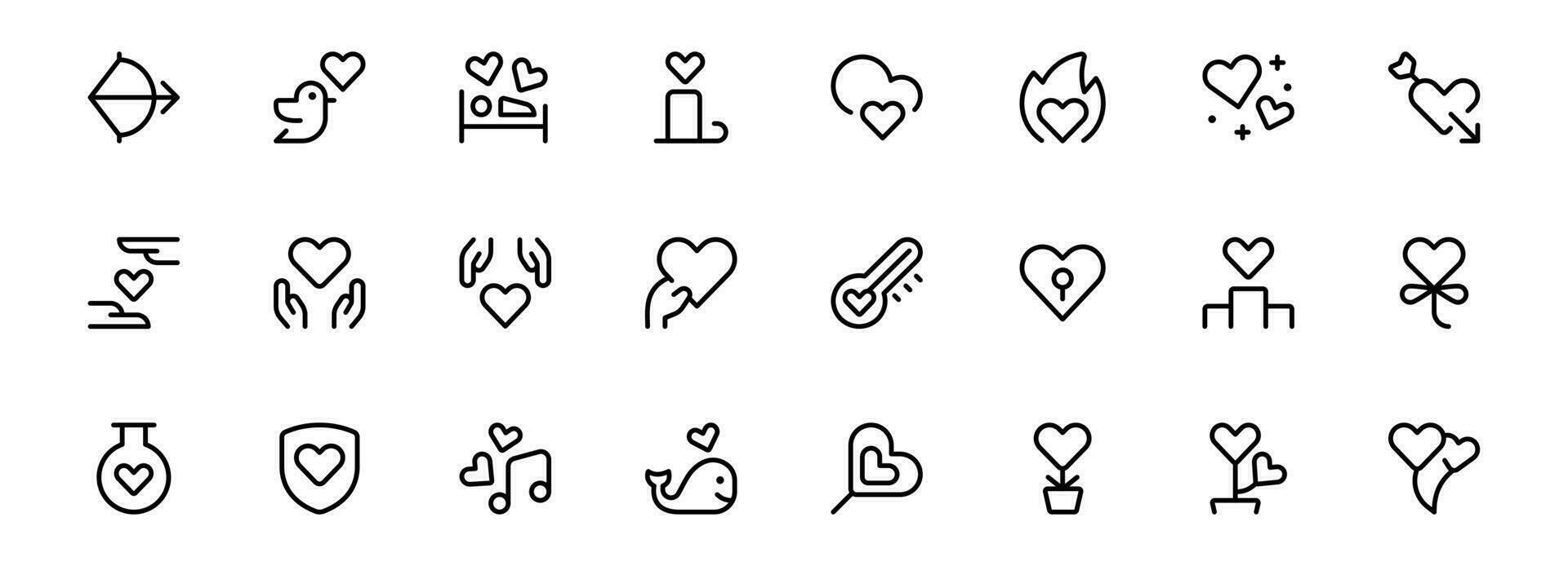 kärlek ikon, alla hjärtans dag, hjärta, vård och Stöd vektor uppsättning design med redigerbar stroke. linje, fast, platt linje, tunn stil och lämplig för webb sida, mobil app, ui, ux design.