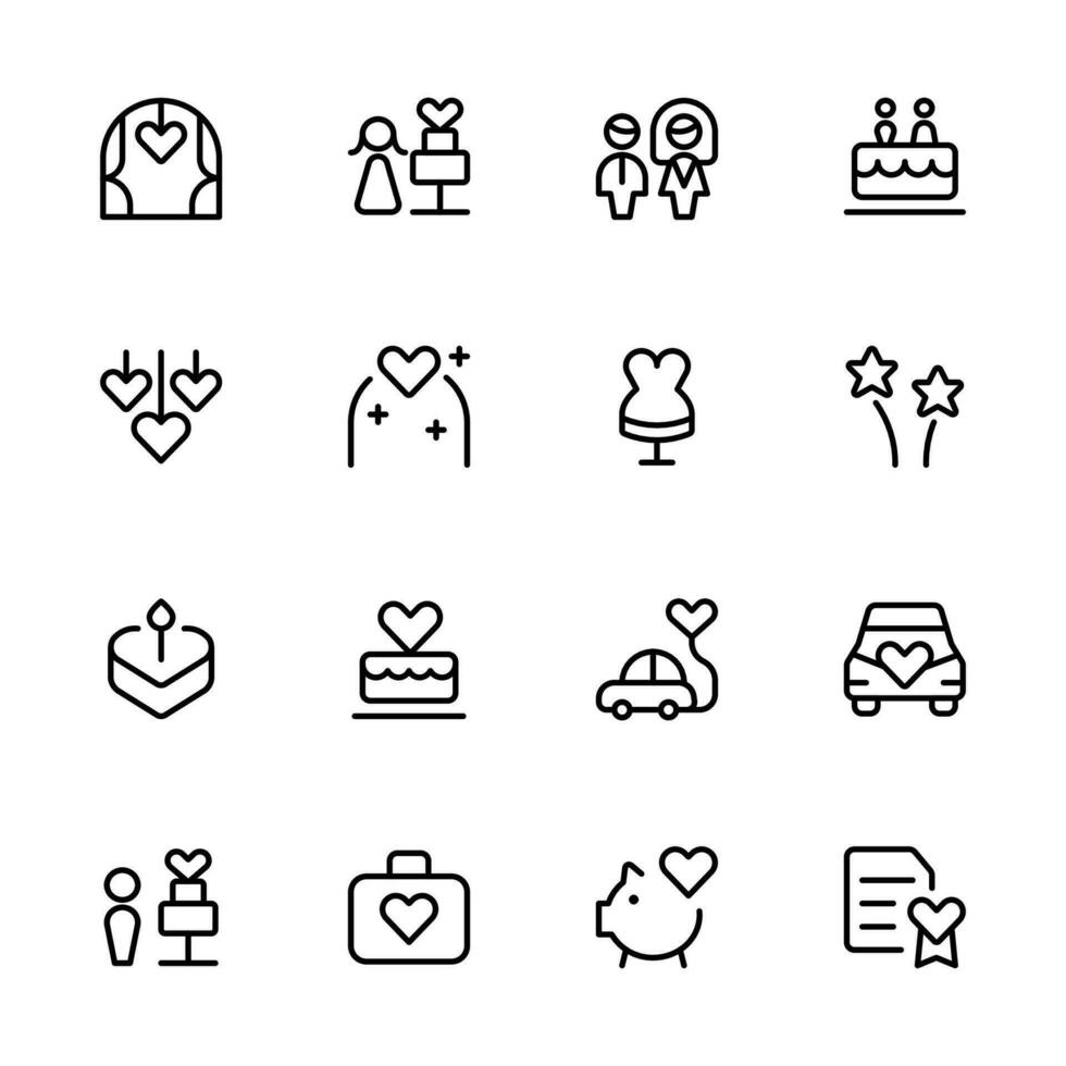 bröllop ikon, vektor uppsättning design med redigerbar stroke. linje, fast, platt linje, tunn stil och lämplig för webb sida, mobil app, ui, ux design.