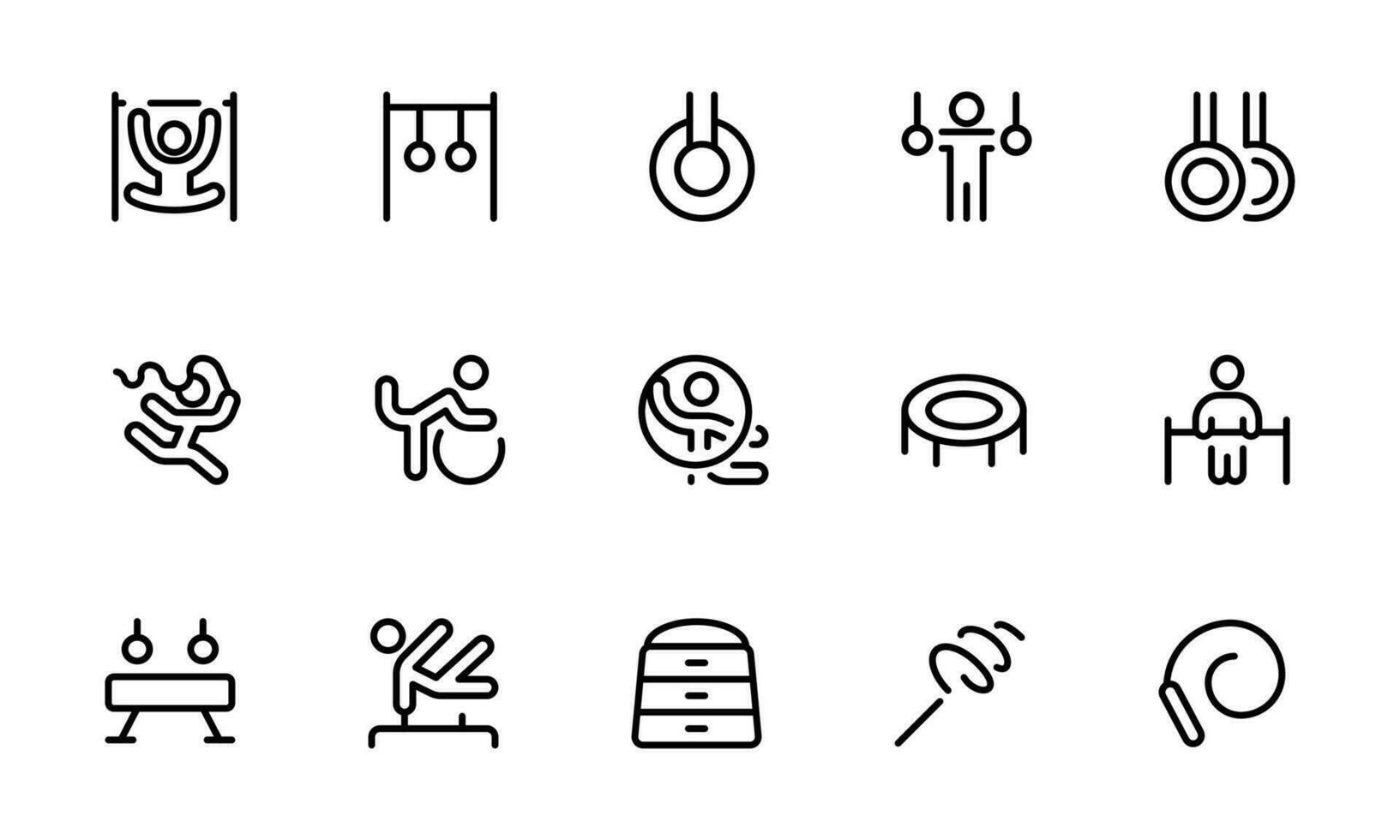 gymnastik ikon, vektor uppsättning design med redigerbar stroke. linje, fast, platt linje, tunn stil och lämplig för webb sida, mobil app, ui, ux design.