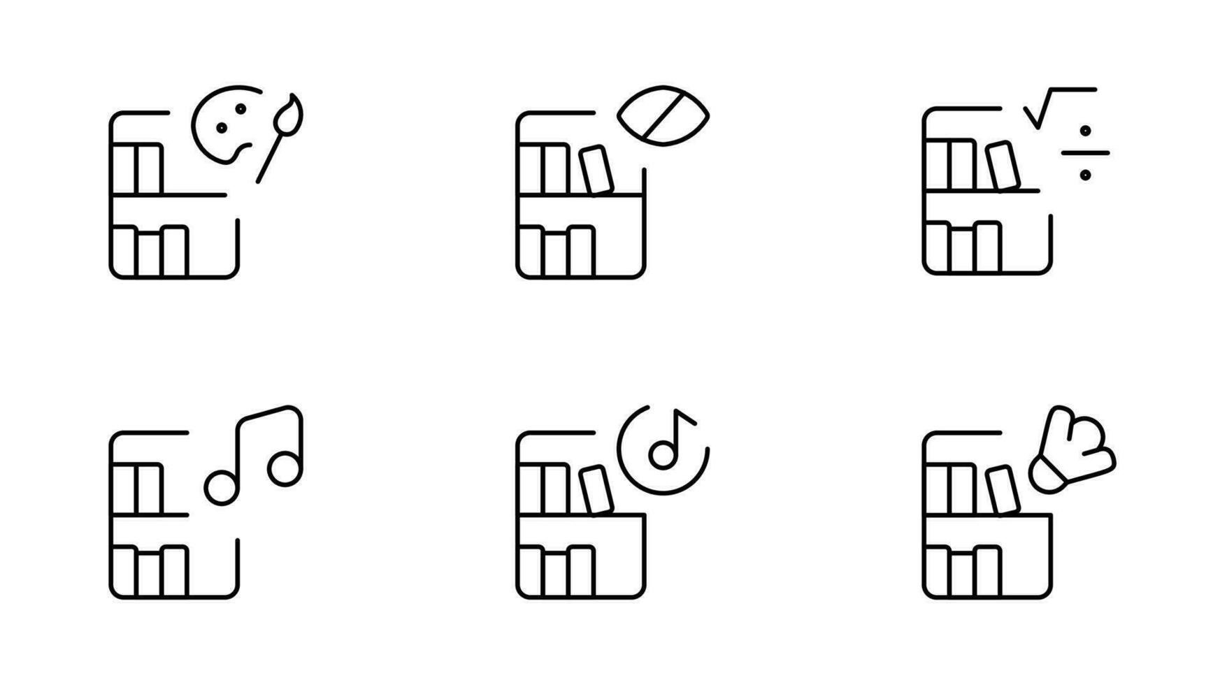 bibliotek ikon, bibliotek hylla ikon, vektor uppsättning design med redigerbar stroke. linje, fast, platt linje, tunn stil och lämplig för webb sida, mobil app, ui, ux design.