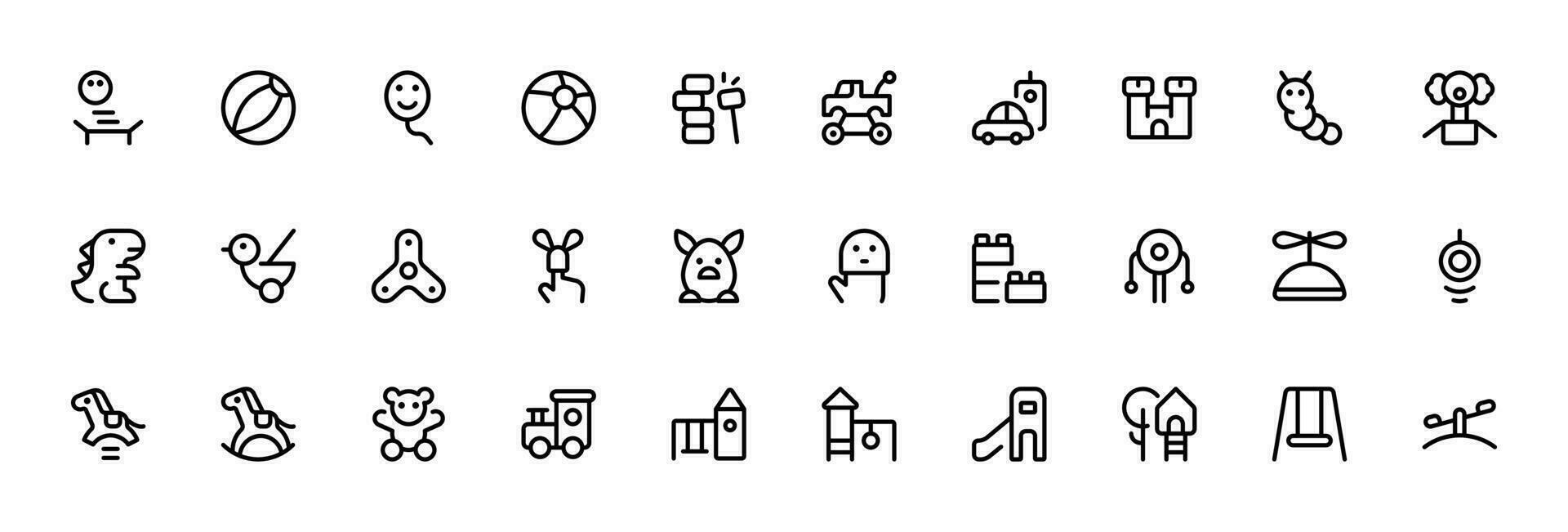 leksaker ikon, vektor uppsättning design med redigerbar stroke. linje, fast, platt linje, tunn stil och lämplig för webb sida, mobil app, ui, ux design.