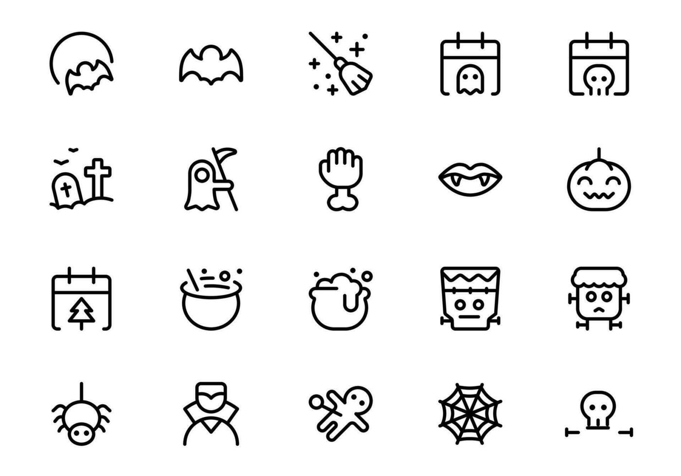 halloween ikon, halloween silhuetter vektor uppsättning design med redigerbar stroke. linje, fast, platt linje, tunn stil och lämplig för webb sida, mobil app, ui, ux design.