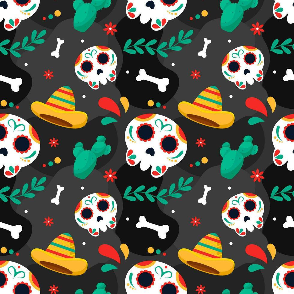 dia de muertos sömlös mönster illustration med dag av de död- och skelett element i mexikansk design vektor