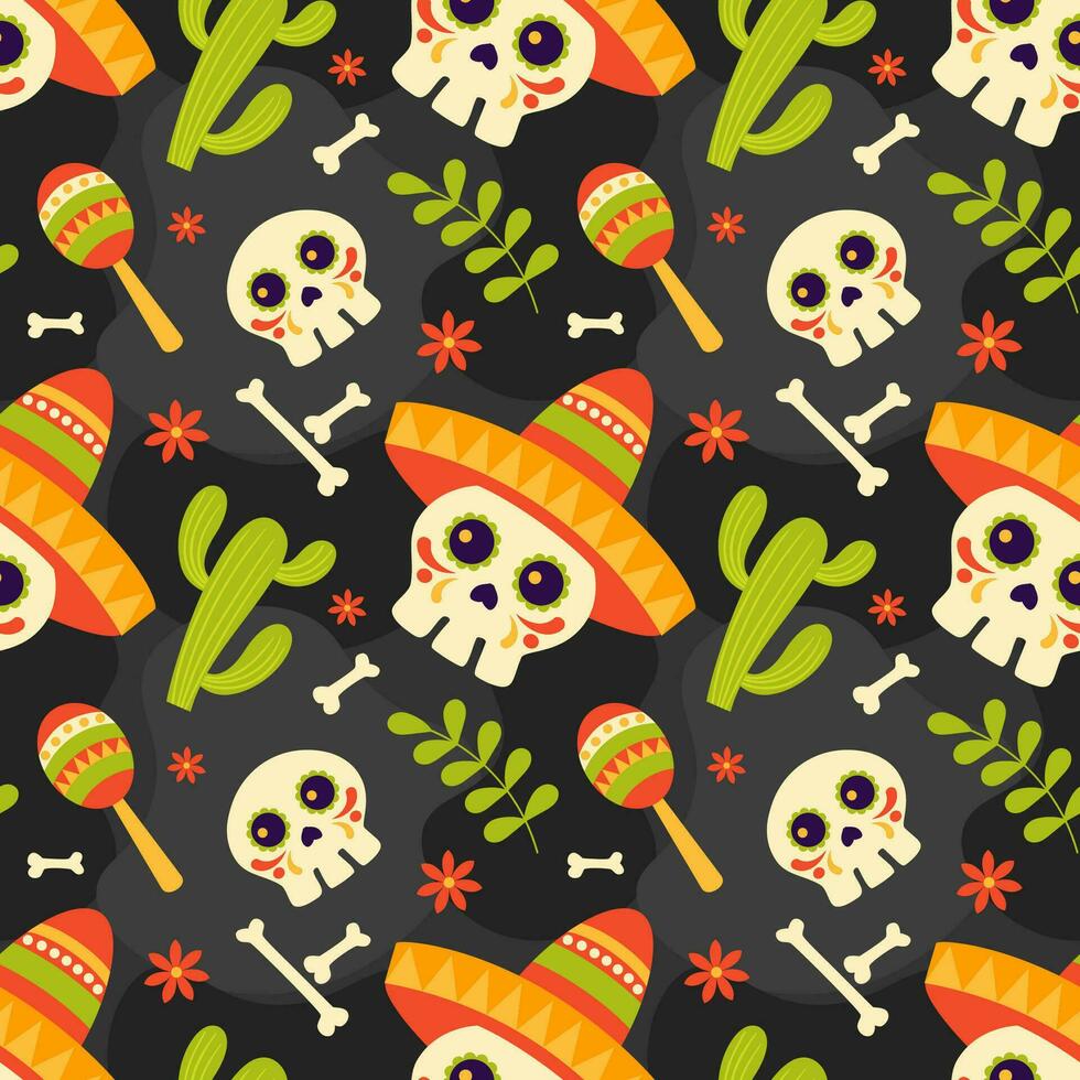 dia de Muertos nahtlos Muster Illustration mit Tag von das tot und Skelett Element im Mexikaner Design vektor