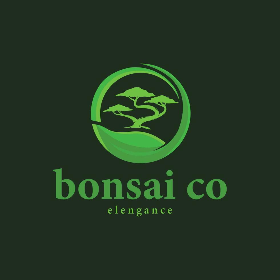 Jahrgang Bonsai Baum Logo Vektor Kreis Emblem, Bonsai Design Illustration zum Dekoration, Bonsai Symbol zum Geschäft branding