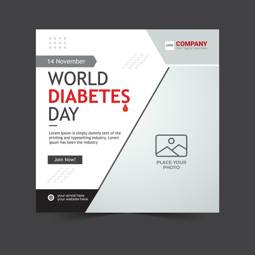 Welt Diabetes Tag, Bewusstsein Kampagne, November 14 Sozial Medien Post sauber Vektor Design