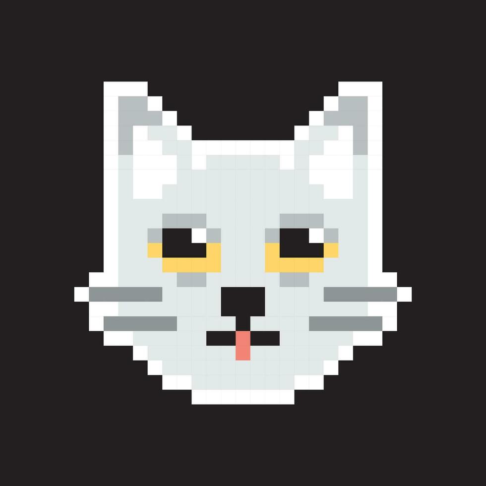 pixel katt huvud på svart bakgrund vektor