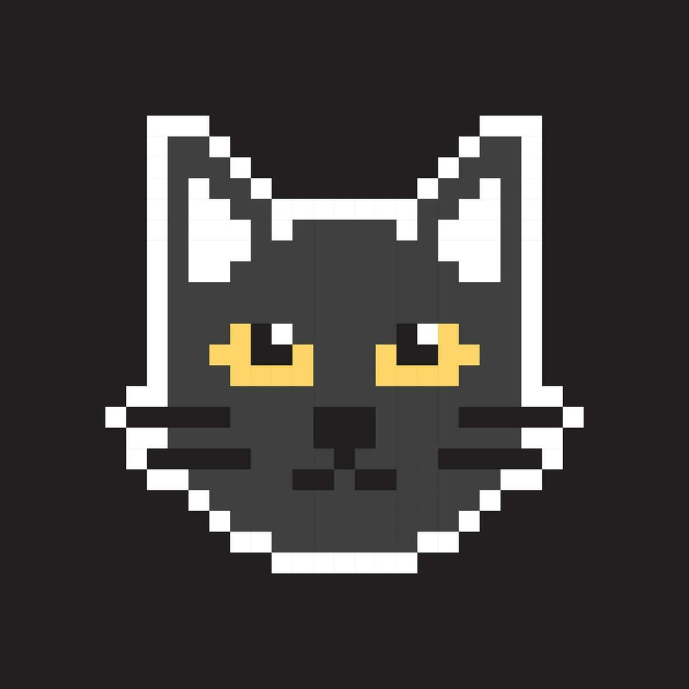 Pixel Katze Kopf auf schwarz Hintergrund vektor