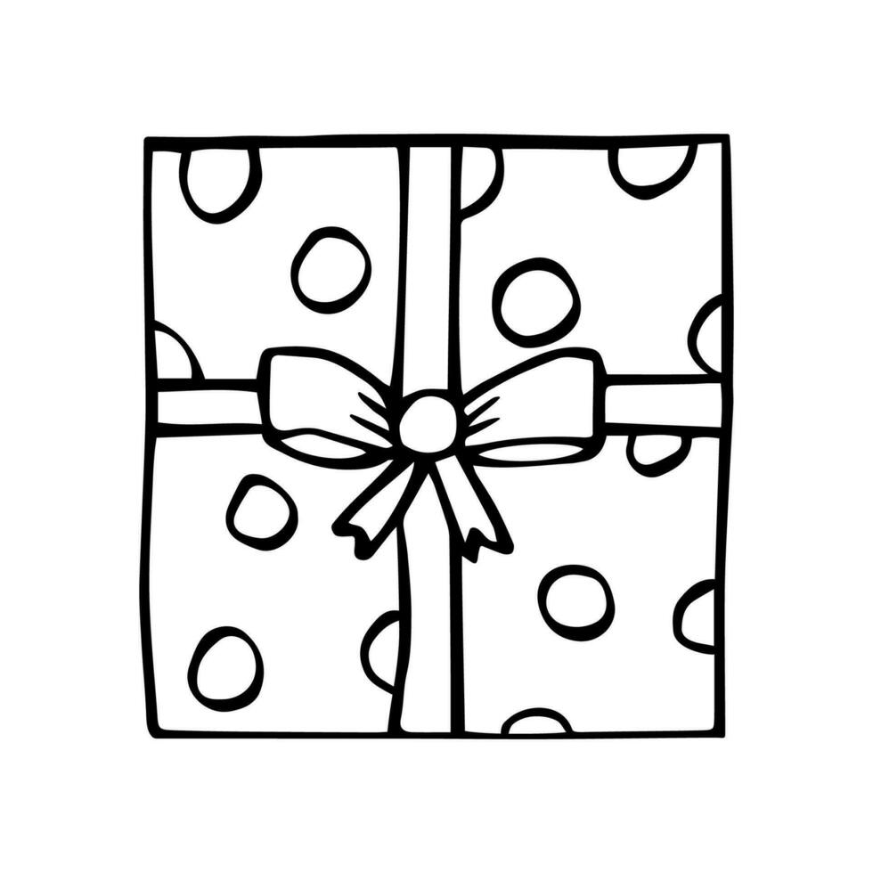 ikon av gåva med rosett. vektor klotter element omslag papper. gåva låda slå in för de Semester. isolera på en vit bakgrund illustration.