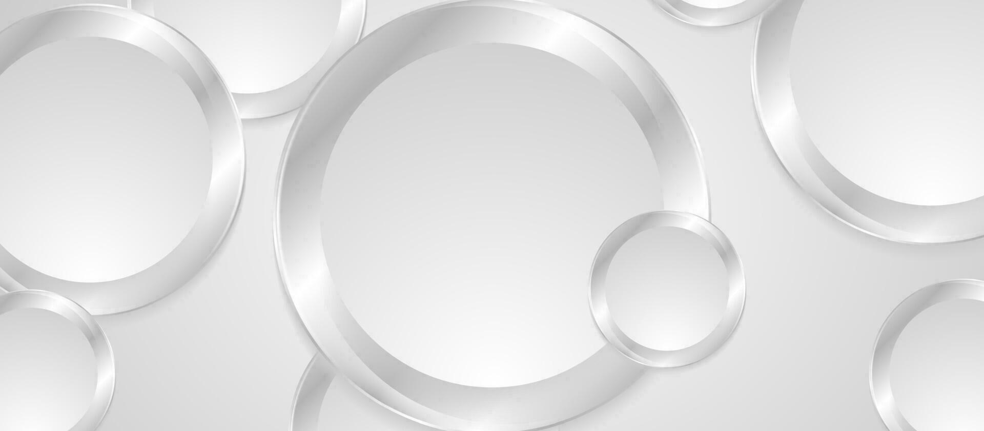 grå silver- geometrisk tech bakgrund med glansig ringar vektor
