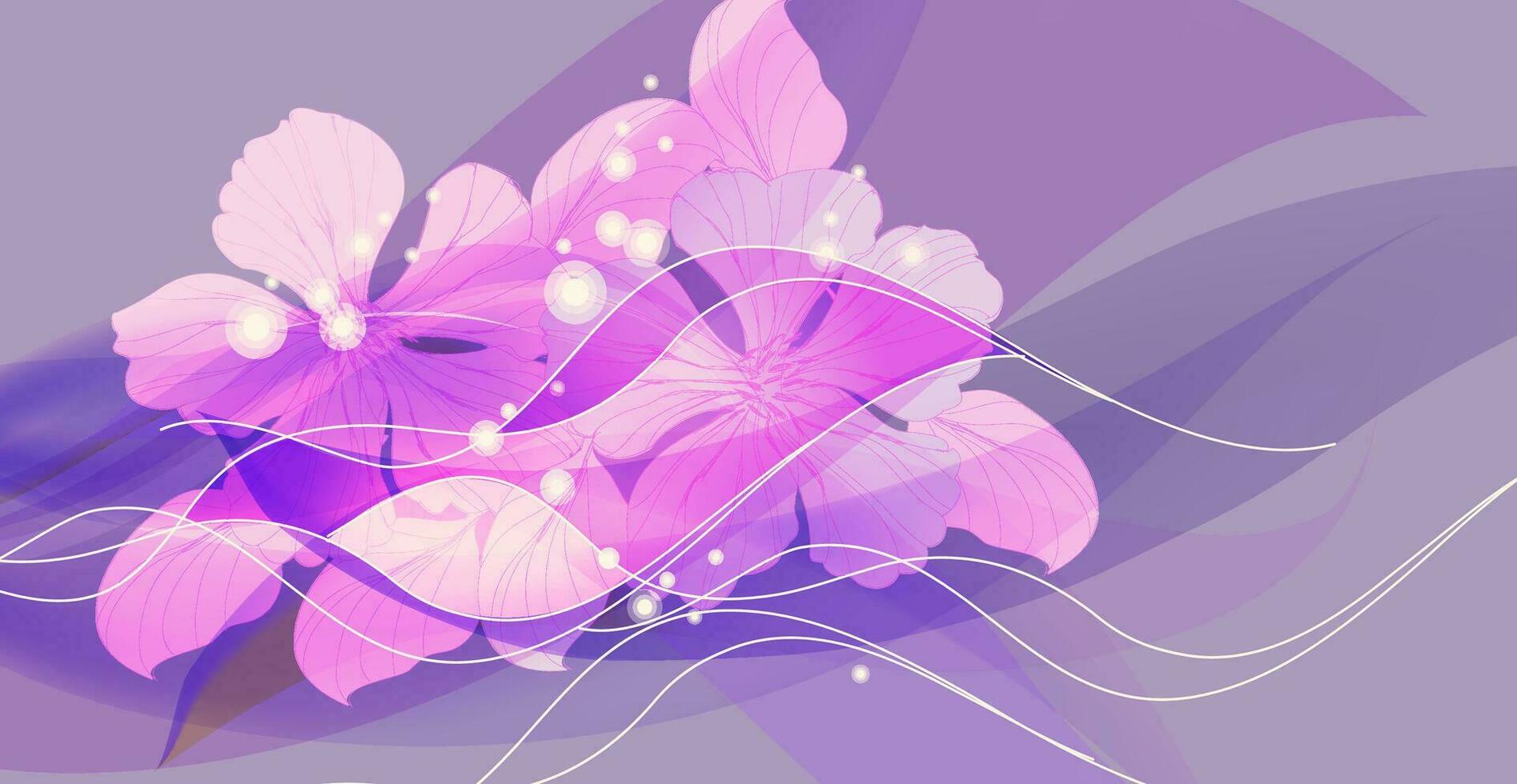 Blumen- bunt Hintergrund mit mehrfarbig dynamisch Linien und Blumen. hell Gradient Hintergrund, Vorlage zum Glückwunsch, Karten, usw. vektor
