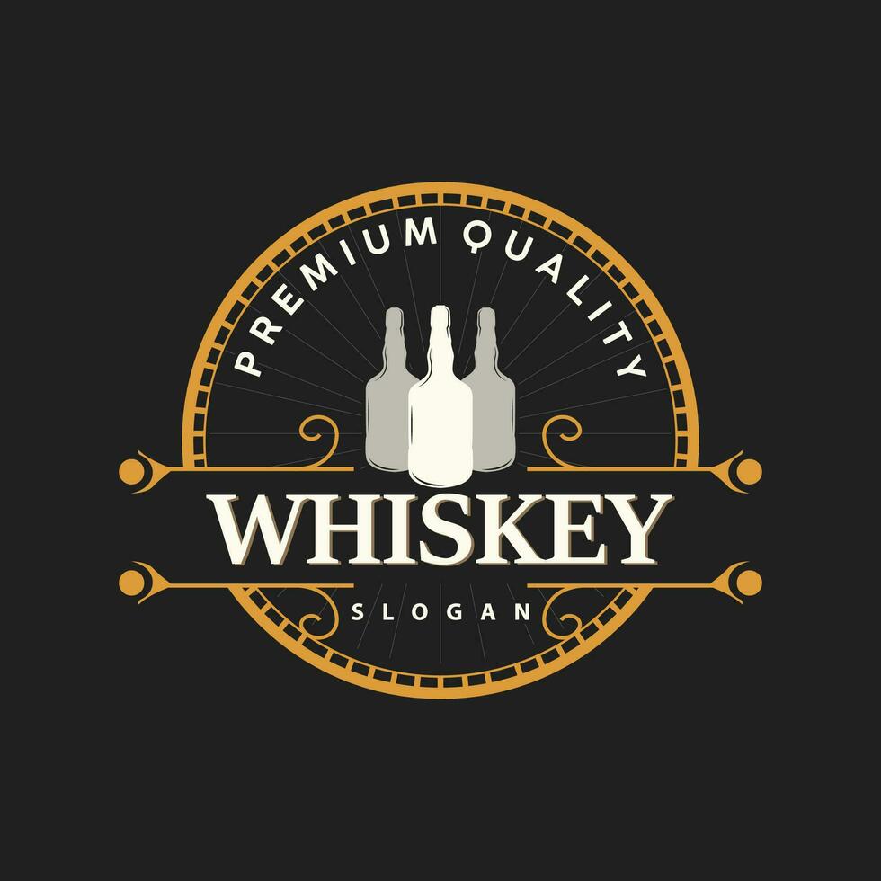 Whiskey Logo, trinken Etikette Design mit alt retro Jahrgang Ornament Illustration Prämie Vorlage vektor