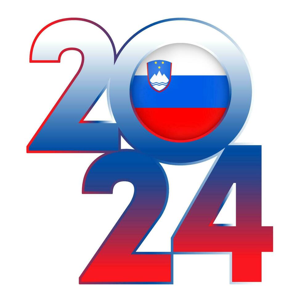 glücklich Neu Jahr 2024 Banner mit Slowenien Flagge innen. Vektor Illustration.
