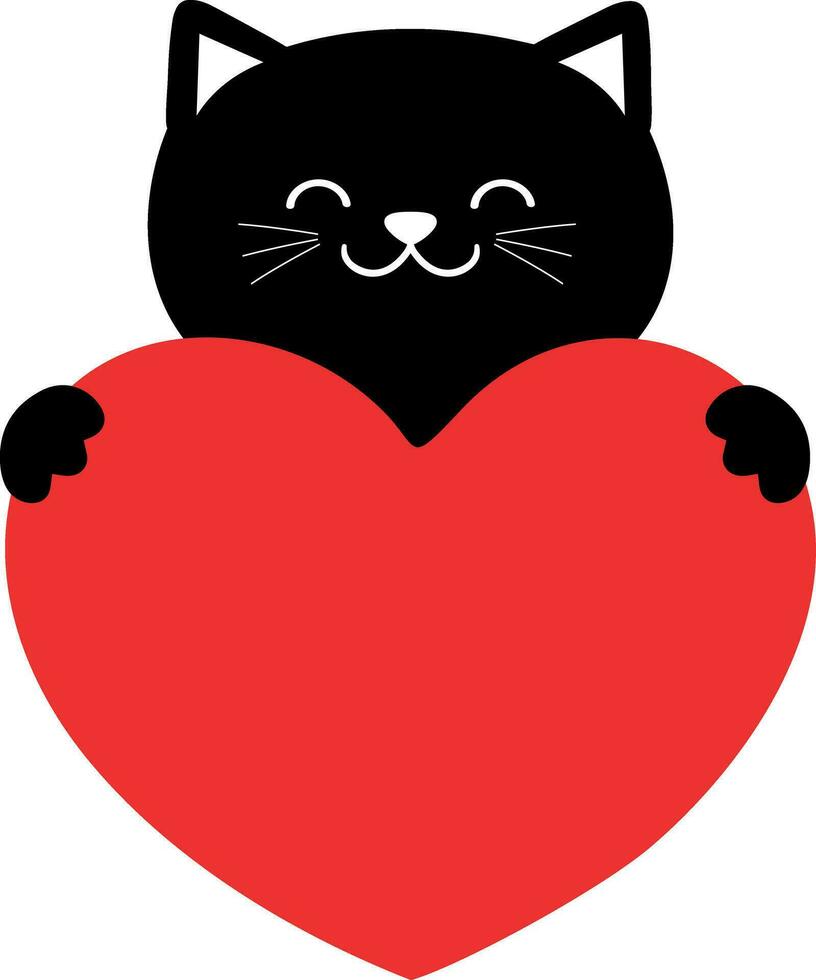 Karikatur schwarz Katze halten ein Herz. isoliert auf Weiß Hintergrund. süß Vorlage zum Liebe Karte oder Valentinsgrüße Tag Gruß. Vektor Illustration