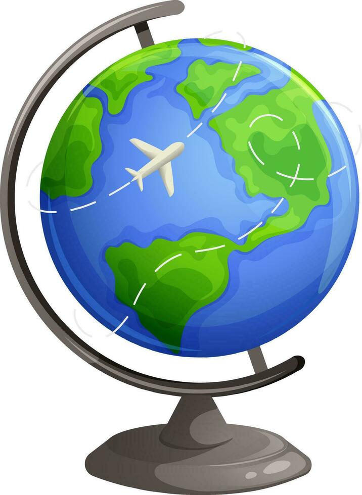Flugzeug fliegt um das Globus, Planet Erde. Vektor Illustration, Konzept zum Reise und Flüge