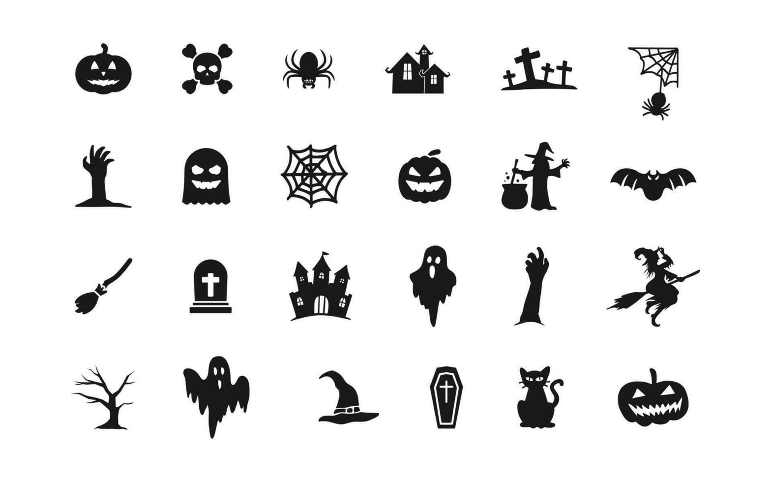 Reihe von Halloween-Silhouetten auf weißem Hintergrund. vektor