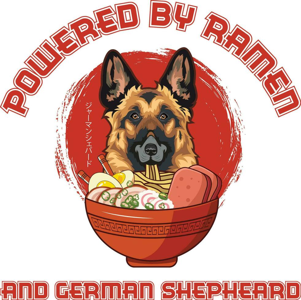 Ramen Sushi Deutsche Schäfer Hund T-Shirt vektor