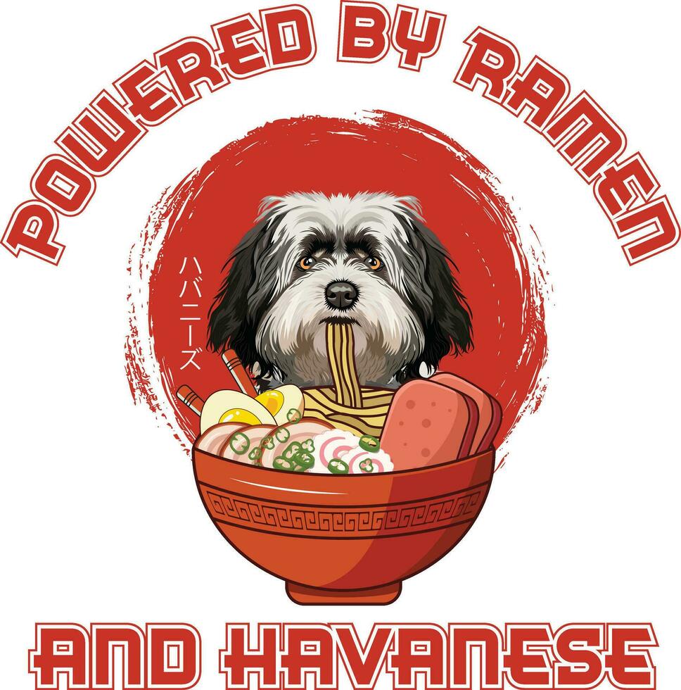 Ramen Sushi havanese Hund Designs sind weit beschäftigt über verschiedene Artikel. vektor
