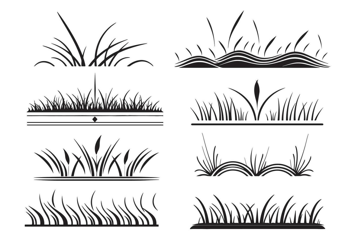 gräs uppsättning av symboler och skyltar.eco ikon uppsättning, hand ritade. ört vektor