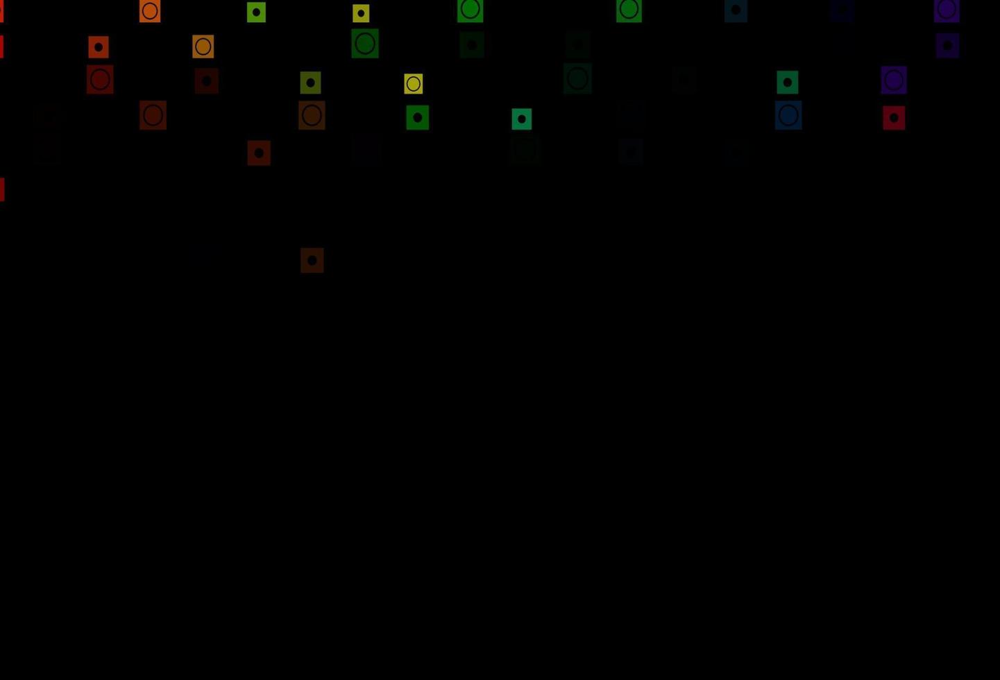dunkles mehrfarbiges, regenbogenfarbenes Vektorlayout mit Linien, Kreisen. vektor