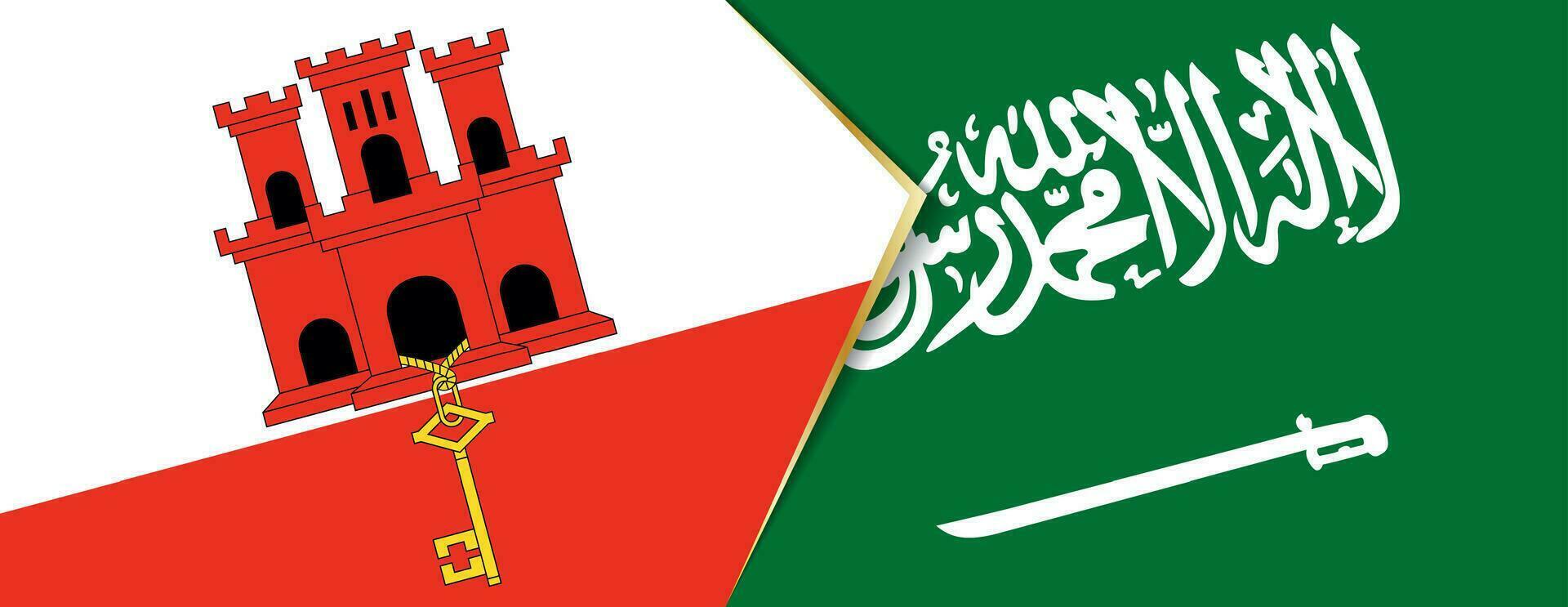 Gibraltar und Saudi Arabien Flaggen, zwei Vektor Flaggen.