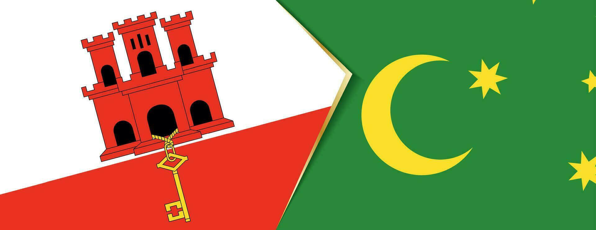 Gibraltar und Kokos Inseln Flaggen, zwei Vektor Flaggen.