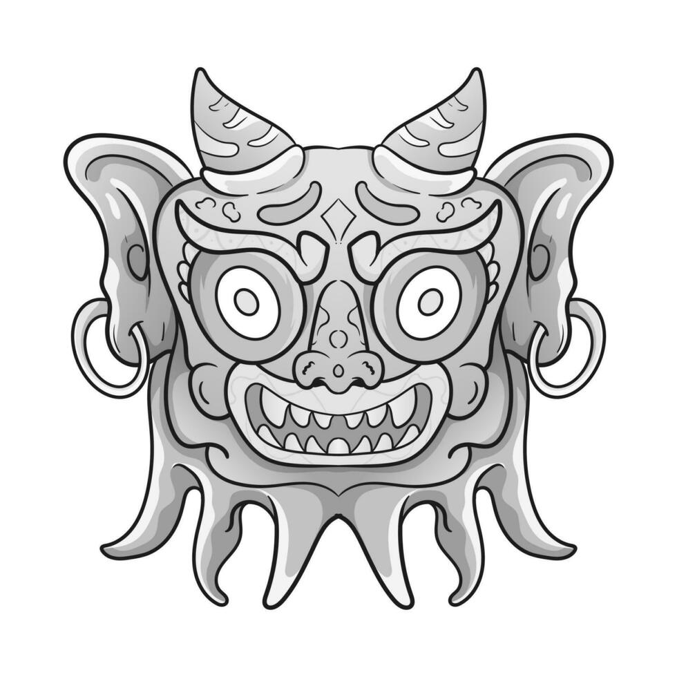 Kultur Kopf Statue Barong oder Tiki Maske trofisch Zeichen von polynesisch. Illustration Design gut zum Tätowierungen, Poster Element oder drucken vektor