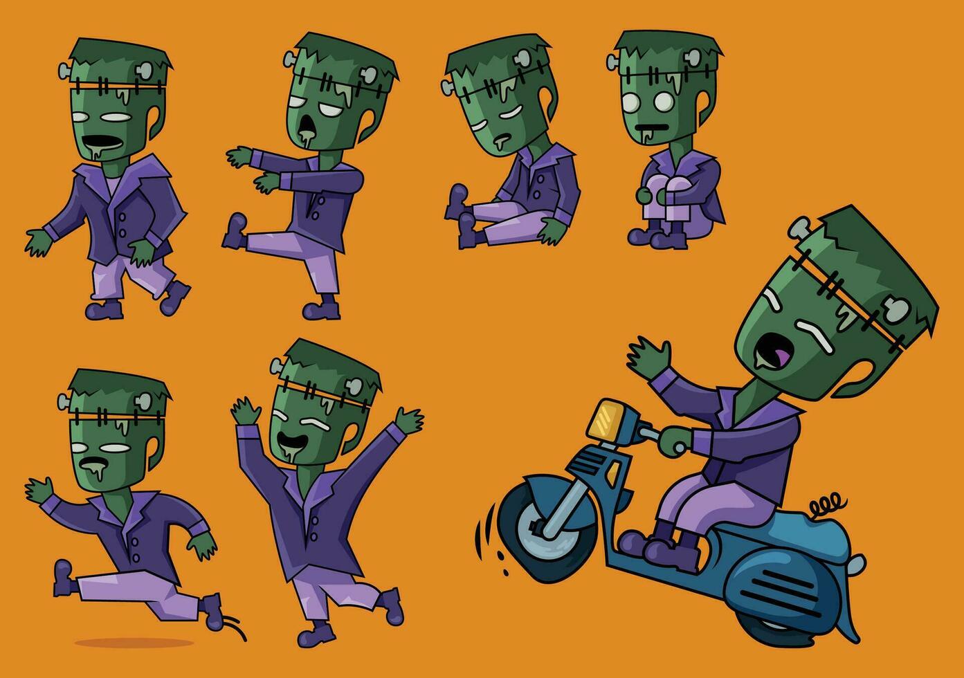 Halloween Frankenstein bündeln, süß und cool Karikatur Vektor Design.