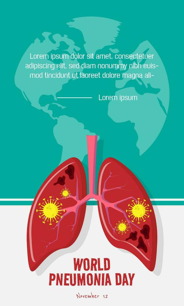 Welt Lungenentzündung Tag Vorlage mit Virus infiziert Lunge vektor