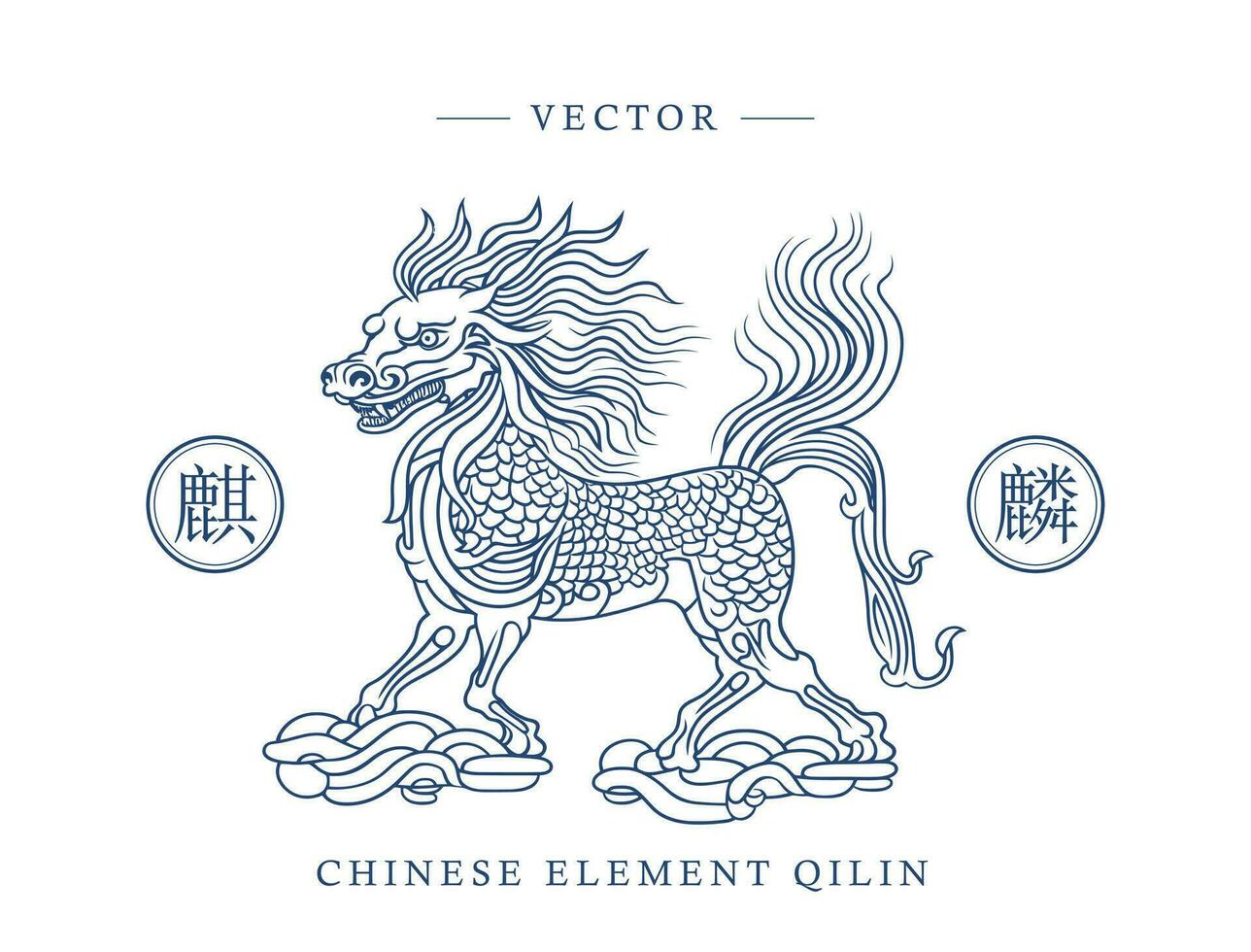 kinesisk traditionell konst mönster enhörning qilin vektor