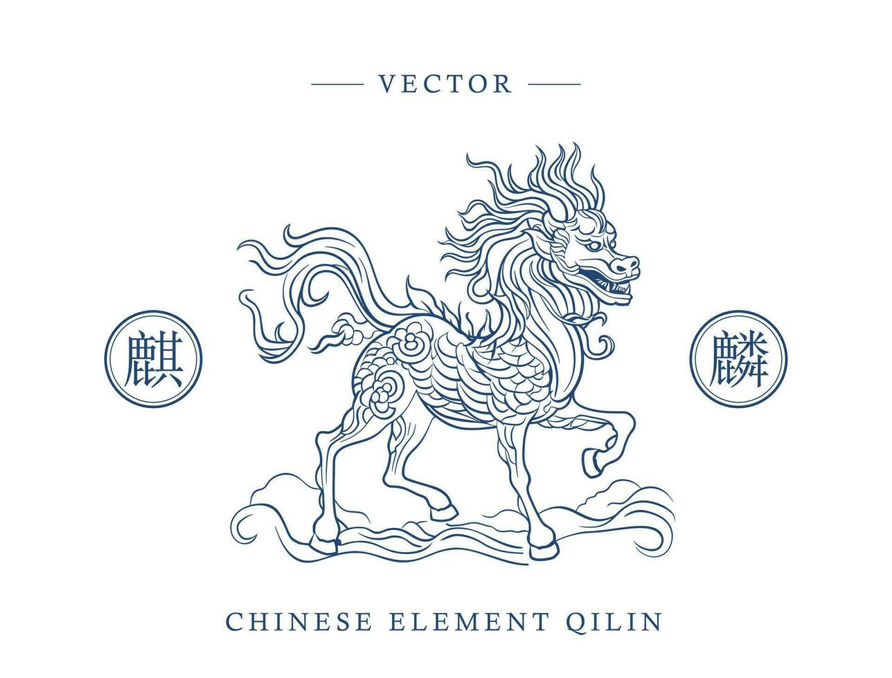 kinesisk traditionell konst mönster enhörning qilin vektor
